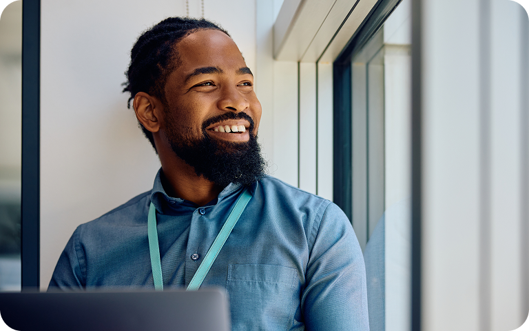 Employee working happily