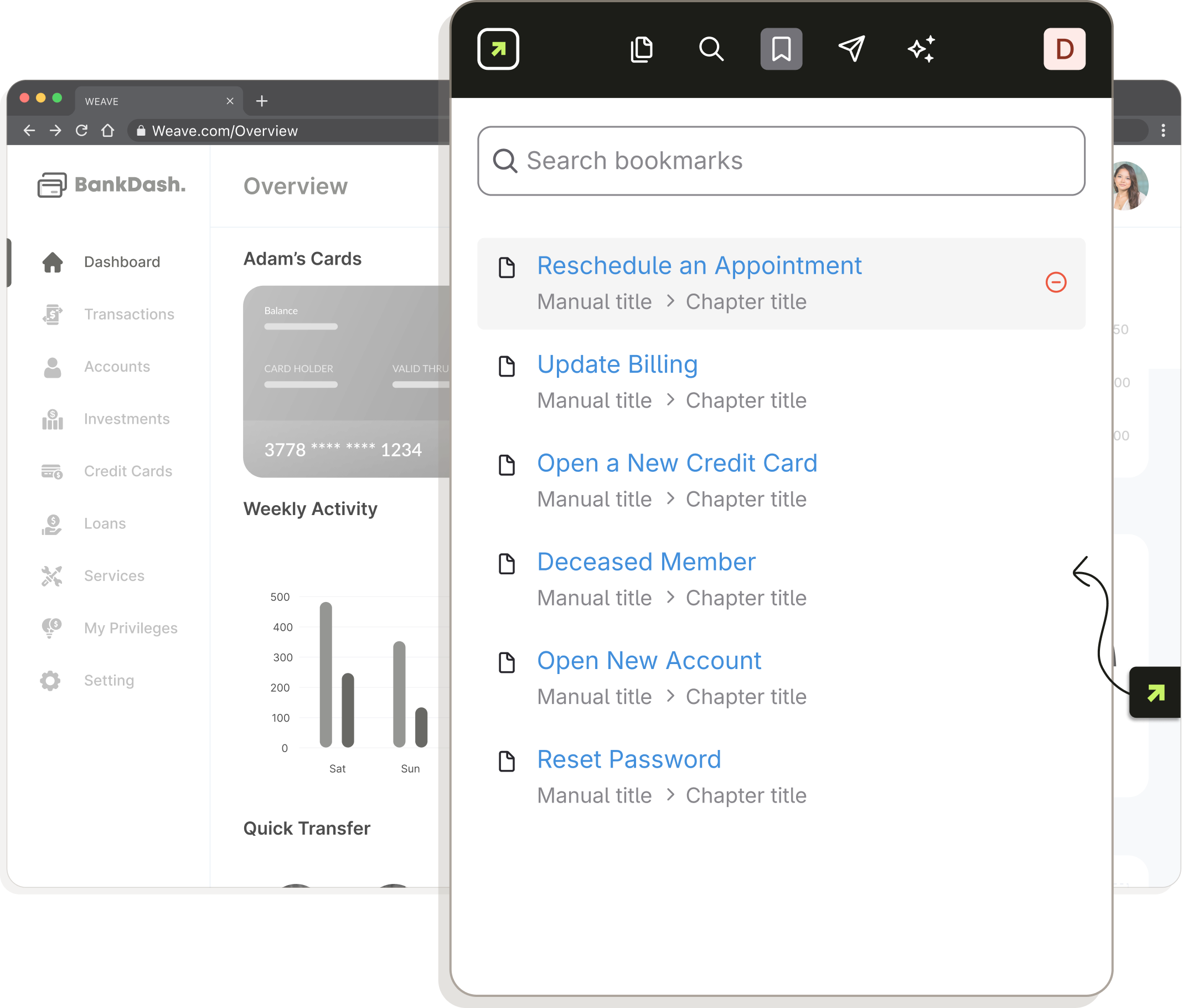 List of bookmarked common SOPs in the ScreenSteps Sidekick browser extension