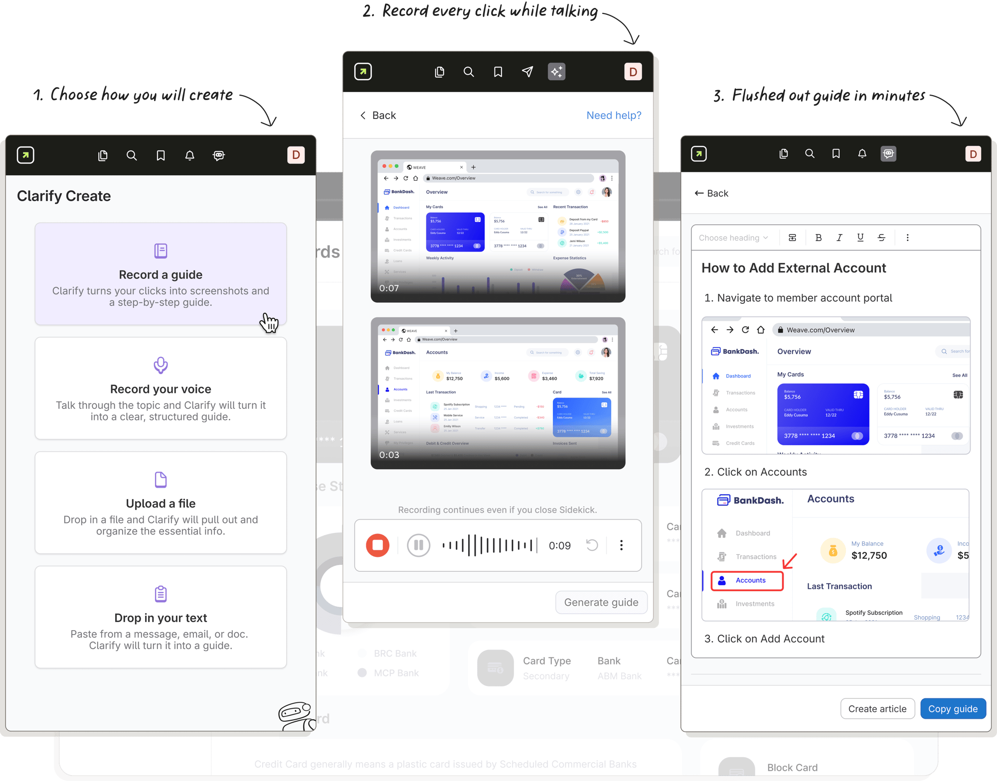 Process flow of using ScreenSteps Sidekick browser extension to generate new SOPs automatically