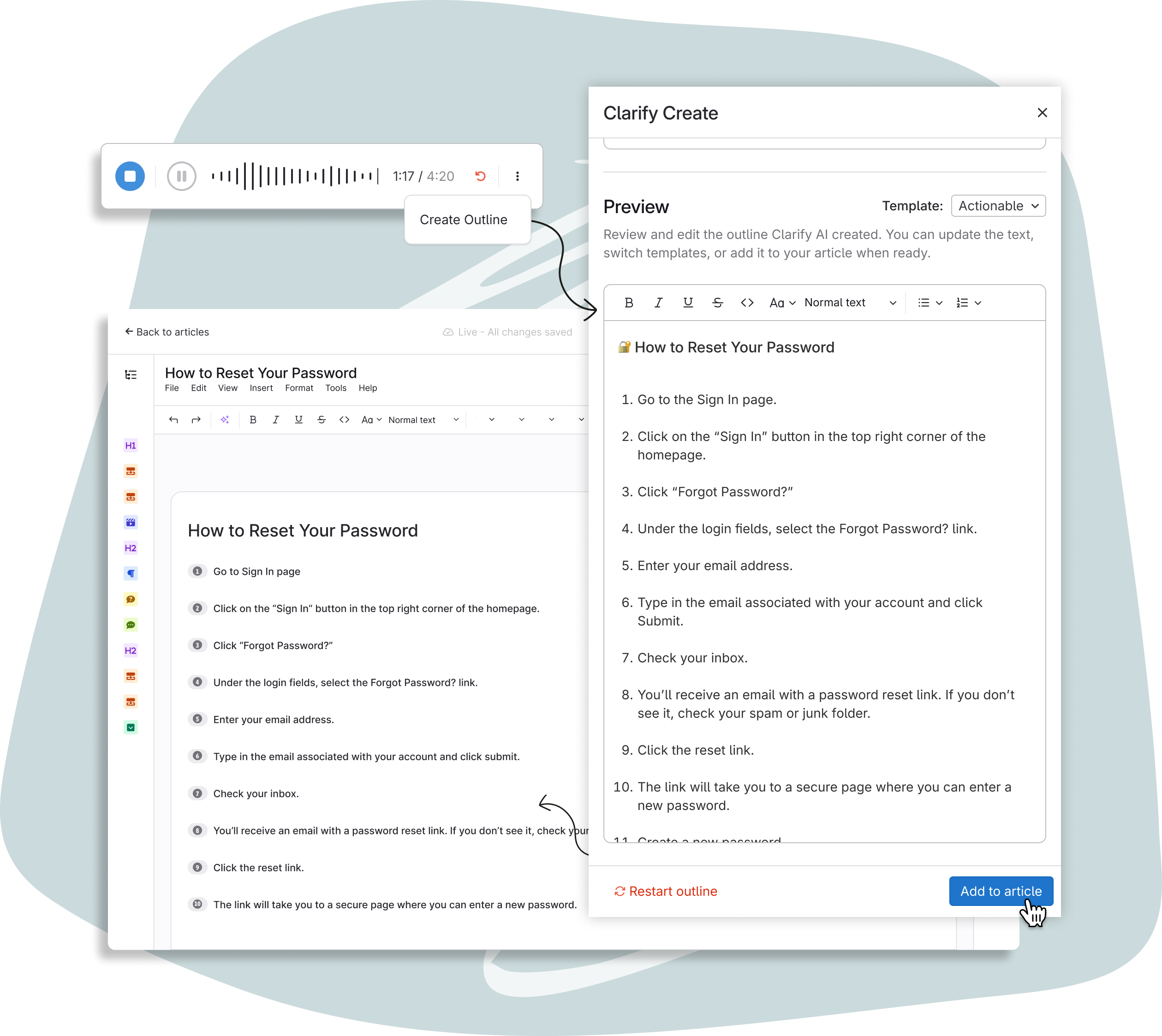 Clarify AI Talk to Text Article Builder